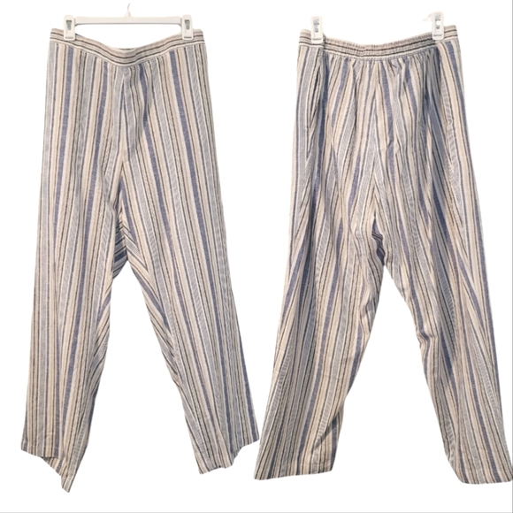 Women's 24W Petite striped Linen blend pull-on wide leg pants beach boho casual - Picture 1 of 15